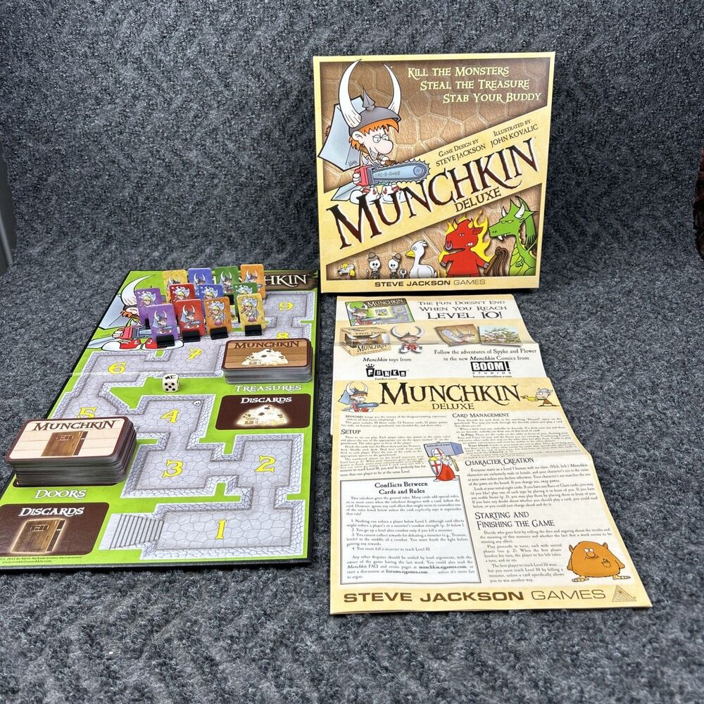 Munchkin Deluxe COMPLETE Steve Jackson Games John Kovalic Monsters Treasure
